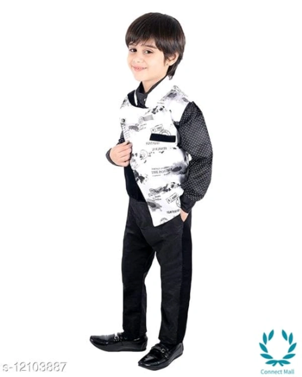 Boy's Ethnic Party Wear Shirt Waistcoat and Pant Set - 1-2 Years, Black, Aqua, Top Fabric Bottom Fabric : Polyster, Multipack :single Add-Ons:bow Tie